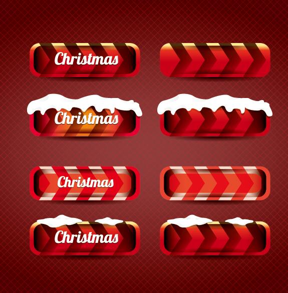 Christmas web buttons red vector set 01