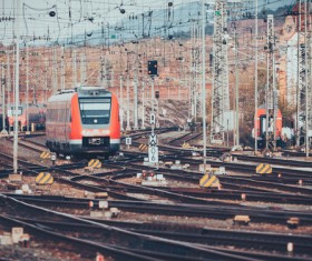 Cobweb-like rail connections with trains Stock Photo