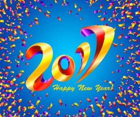 Colorful confetti with 2017 new year background vector