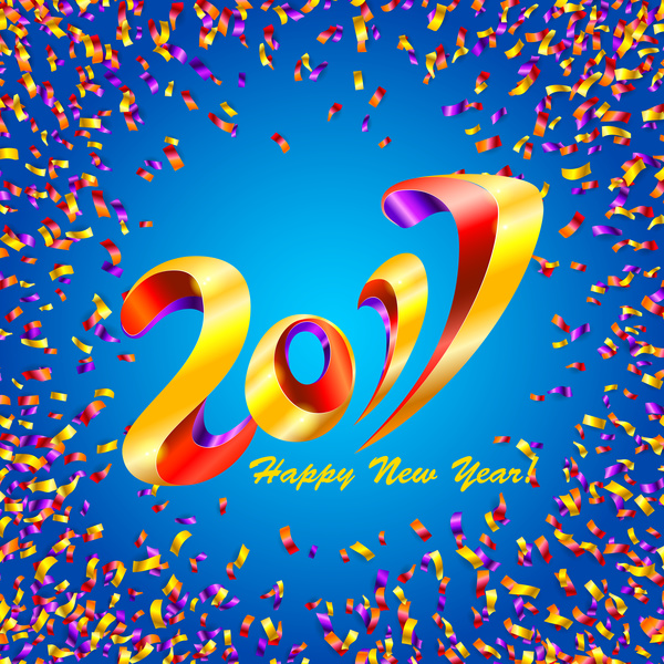 Colorful confetti with 2017 new year background vector