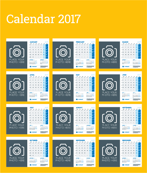 Common 2017 Wall Calendar template vector 01