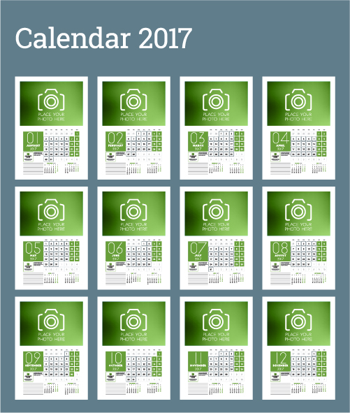 Common 2017 Wall Calendar template vector 04