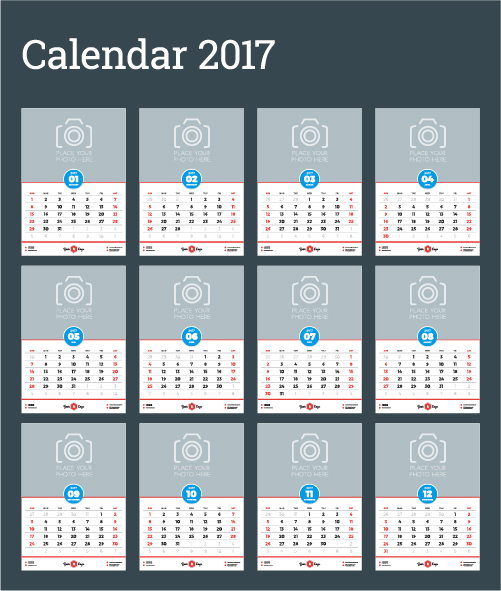 Common 2017 Wall Calendar template vector 05