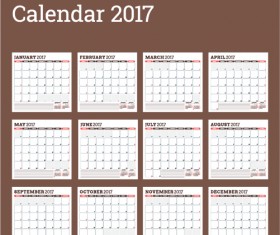 Common 2017 Wall Calendar template vector 08
