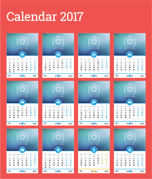 Common 2017 Wall Calendar template vector 10