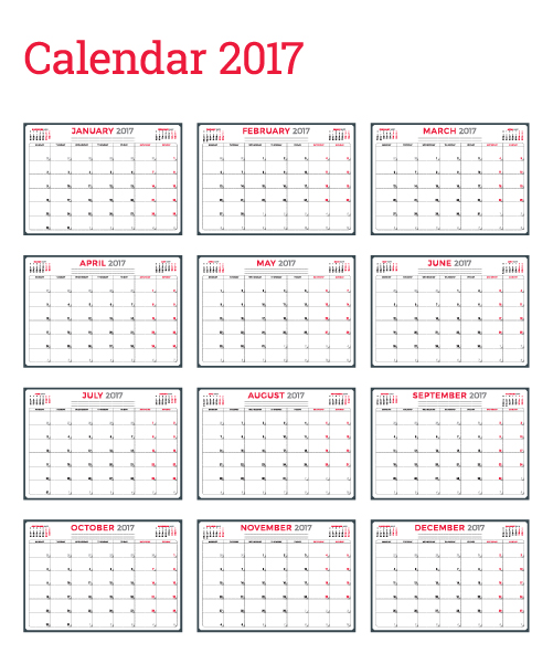 Common 2017 Wall Calendar template vector 12
