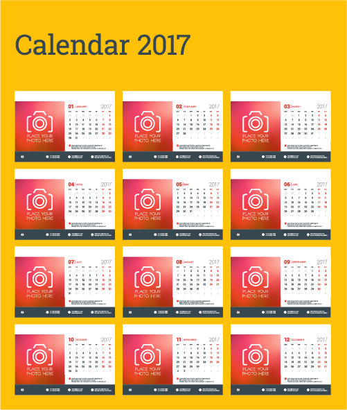Common 2017 Wall Calendar template vector 13