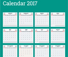 Common 2017 Wall Calendar template vector 15