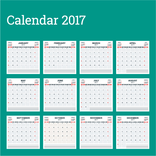 Common 2017 Wall Calendar template vector 15