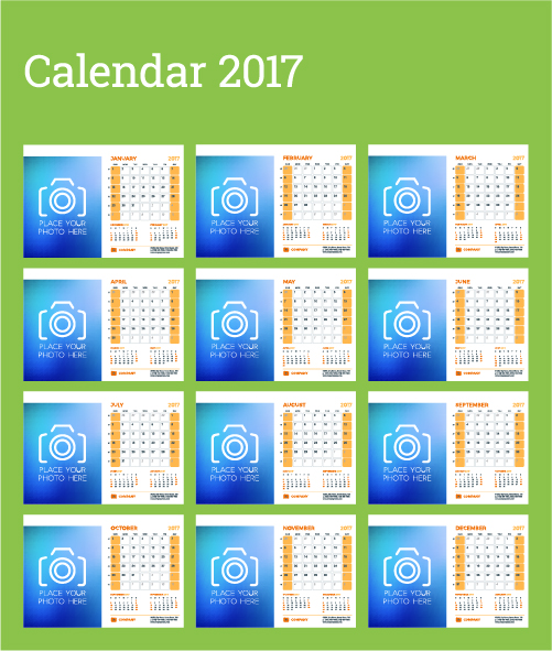 Common 2017 Wall Calendar template vector 16