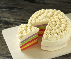 Cut rainbow layer cake