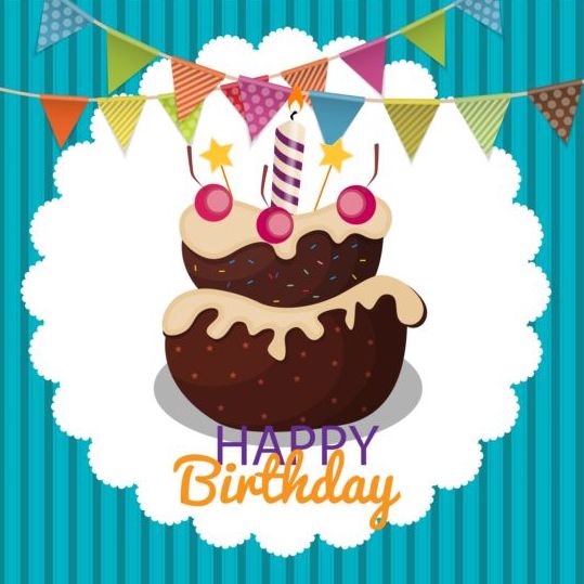 Cute cake birthday card vectors 01