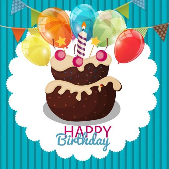 Cute cake birthday card vectors 02 free download