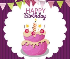 Cute cake birthday card vectors 03