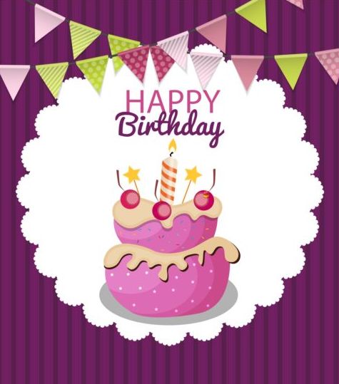 Cute cake birthday card vectors 03