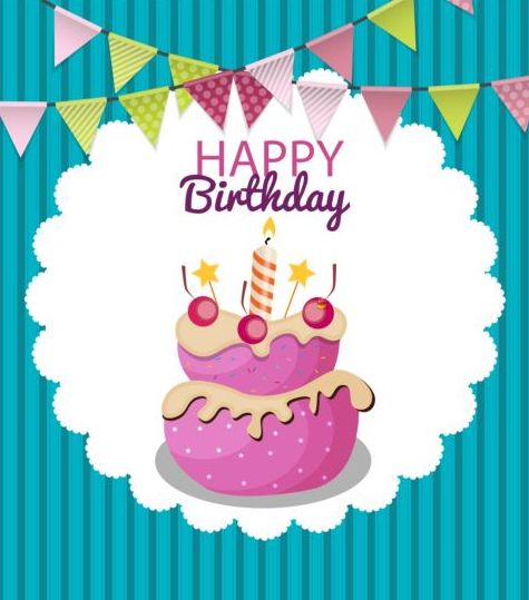 Cute cake birthday card vectors 04