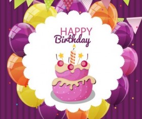Cute cake birthday card vectors 06