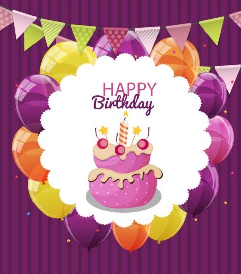 Cute cake birthday card vectors 06