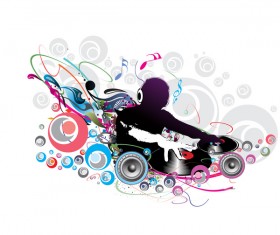 DJ man with fashion music background vector 01