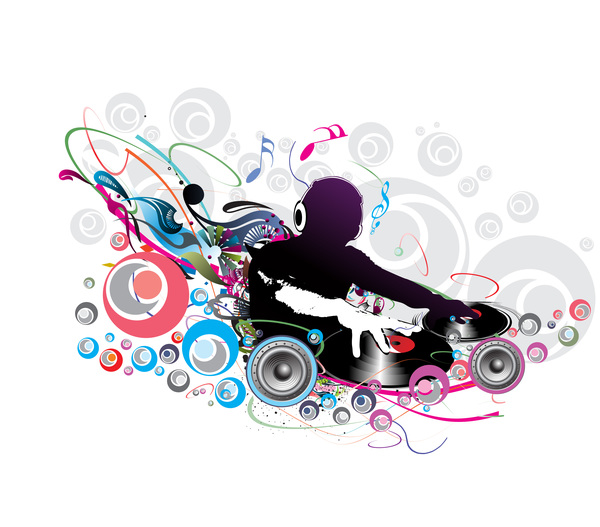 DJ man with fashion music background vector 01