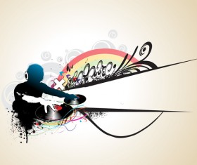 DJ man with fashion music background vector 03