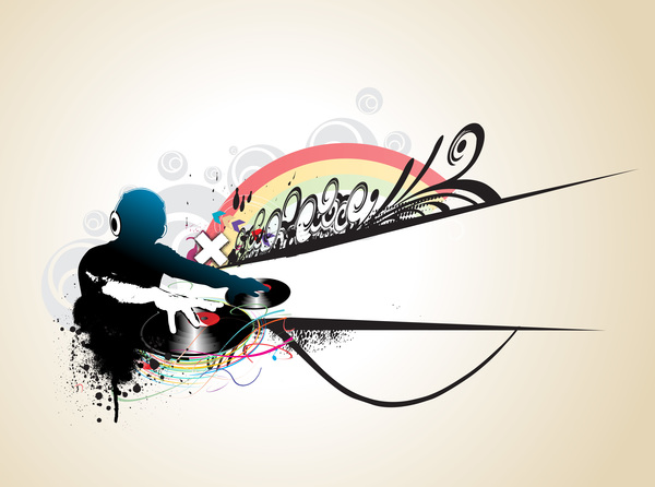 DJ man with fashion music background vector 03