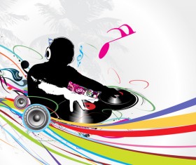 DJ man with fashion music background vector 04