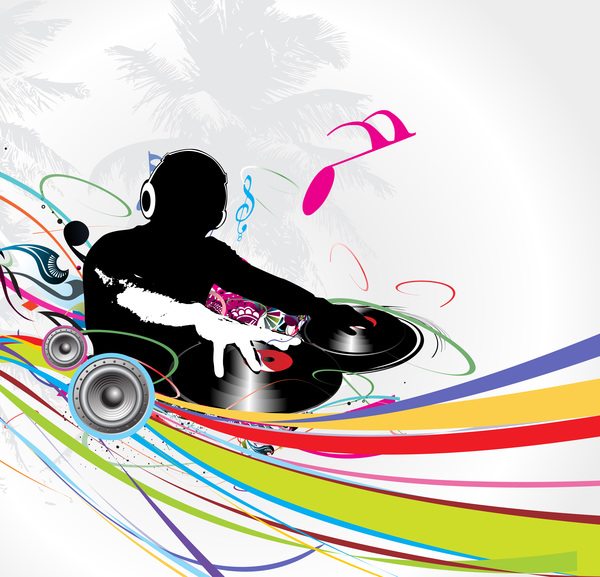 DJ man with fashion music background vector 04