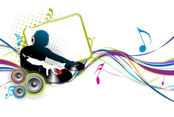 DJ man with fashion music background vector 05