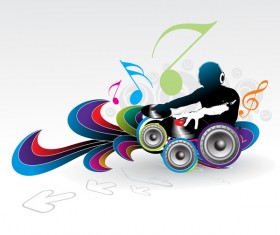 DJ man with fashion music background vector 06