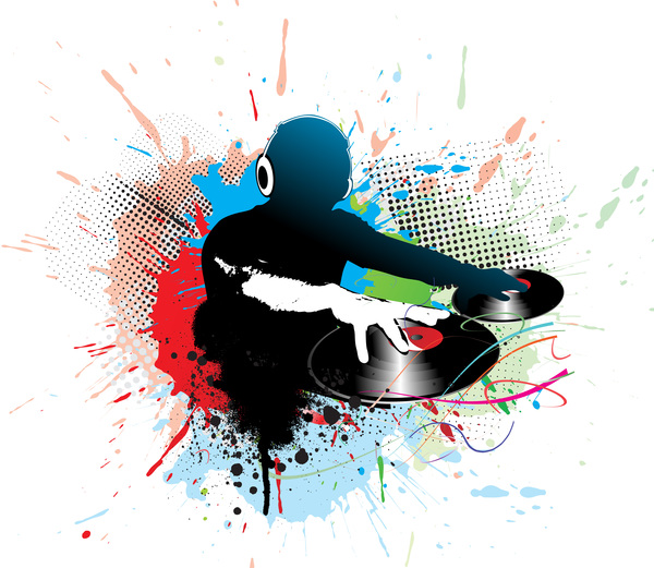 DJ man with fashion music background vector 07