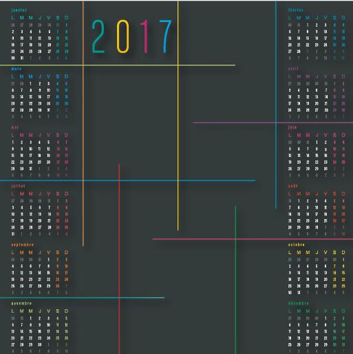 Dark 2017 calendar template vector