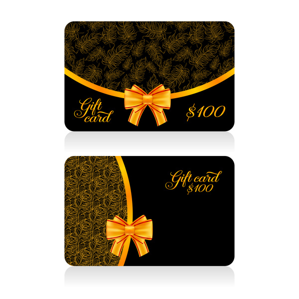 Dark gift card with golden bow vector tamplate 03