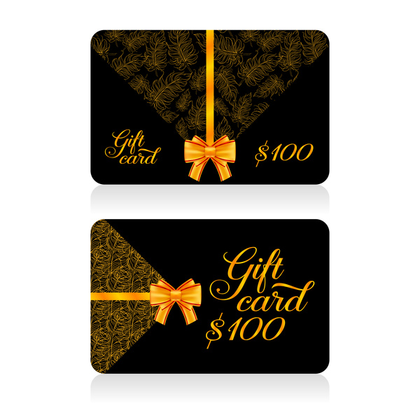 Dark gift card with golden bow vector tamplate 07