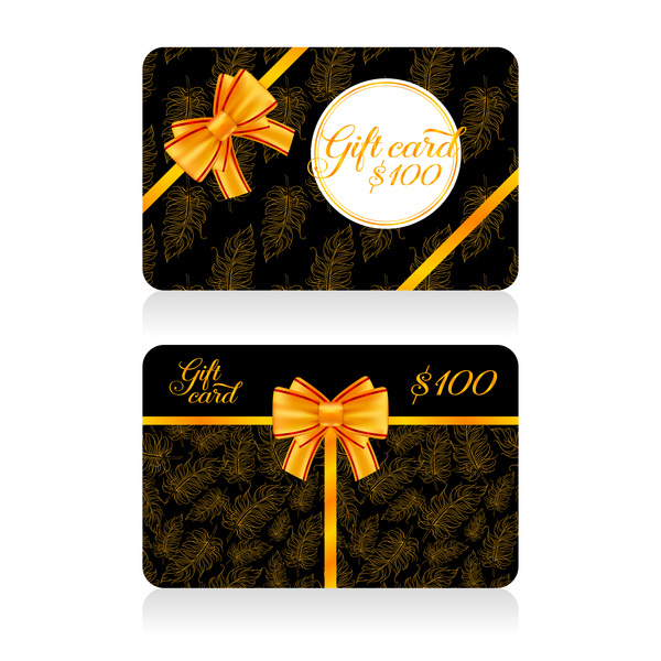 Dark gift card with golden bow vector tamplate 08