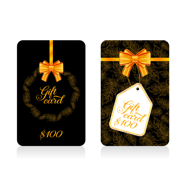 Dark gift card with golden bow vector tamplate 09