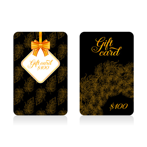 Dark gift card with golden bow vector tamplate 10