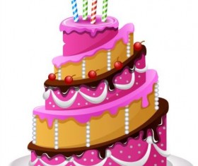 Delicious birthday cake with candle vectors 01