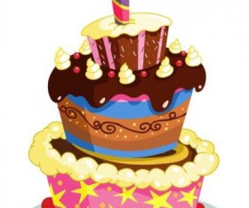 Delicious birthday cake with candle vectors 06