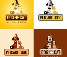 Dog and cat with pet shop and clinic logos vector 02