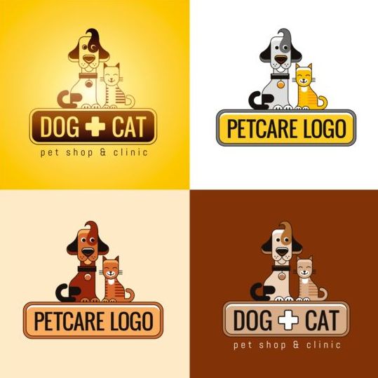 Dog and cat with pet shop and clinic logos vector 02