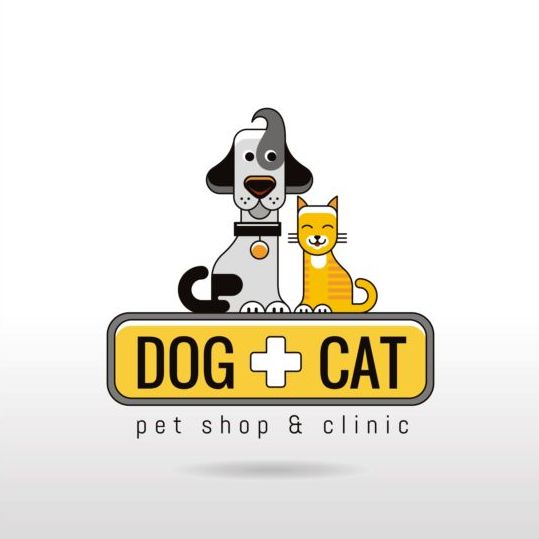 Dog and cat with pet shop and clinic logos vector 03