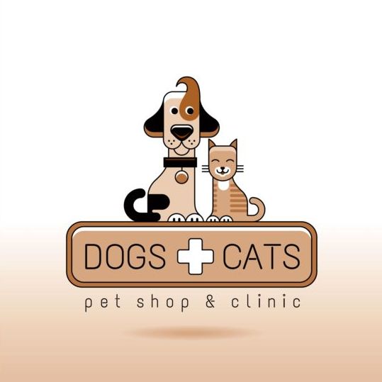 Dog and cat with pet shop and clinic logos vector 04