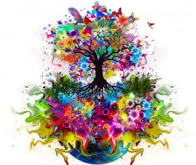 Earth with brightly colored trees