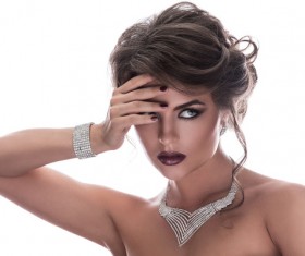 Elegant beautiful woman wearing diamond jewelry Stock Photo 04