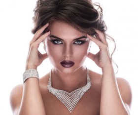 Elegant beautiful woman wearing diamond jewelry Stock Photo 06