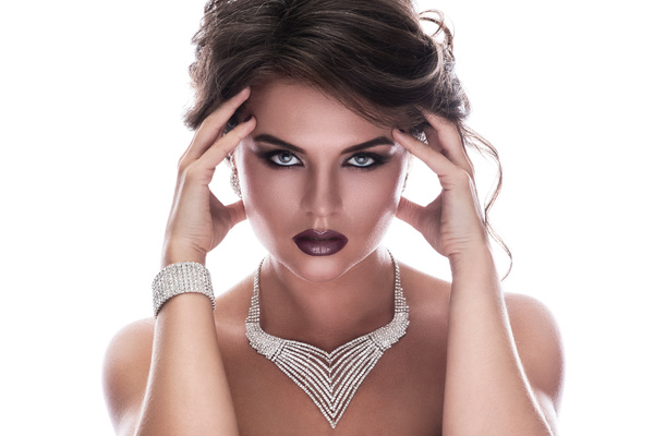 Elegant beautiful woman wearing diamond jewelry Stock Photo 06