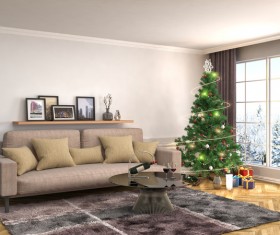 Elegant living room with Christmas tree HD picture 01