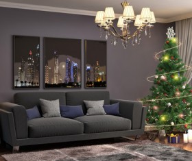 Elegant living room with Christmas tree HD picture 02