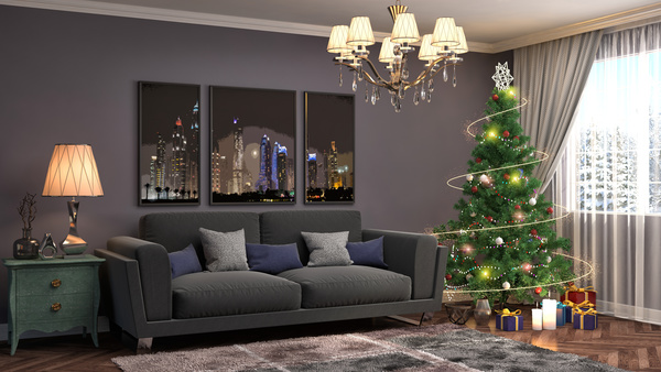 Elegant living room with Christmas tree HD picture 02